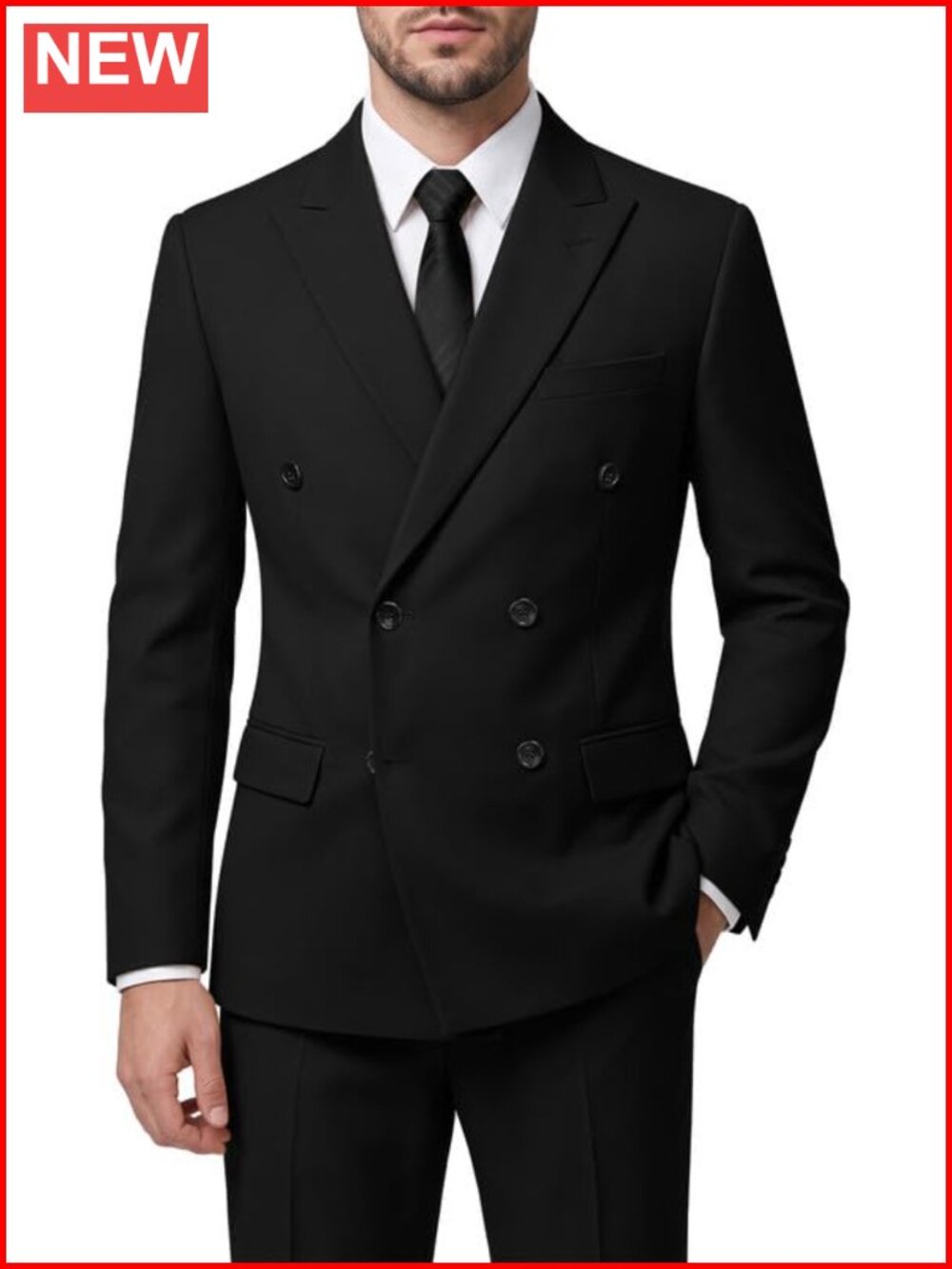 Men's 2 Piece Double Breasted Slim Fit Tuxedo Suit Blazer Pants